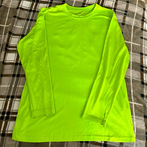The Authentic T-Shirt Company Long Sleeve Neon Green Top Black 10 on Backside - Picture 1 of 4